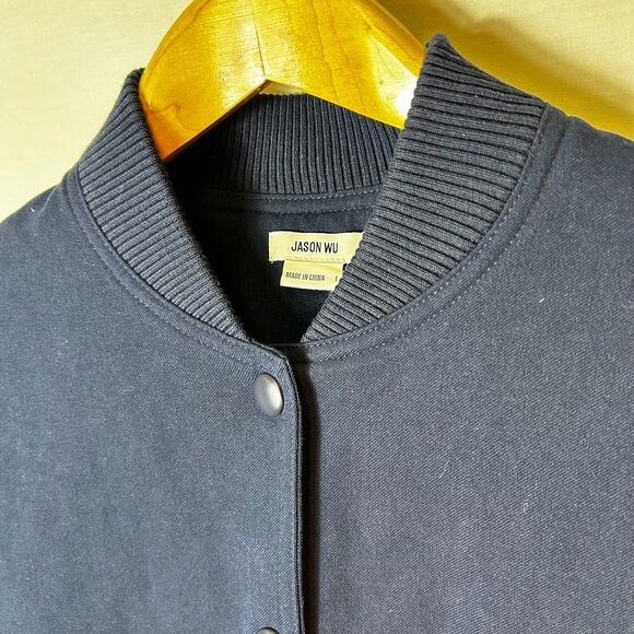 Jason Wu NWOT Women's Navy Snap Front Flap Pocket Bomber Style Jacket Size L - Picture 5 of 15